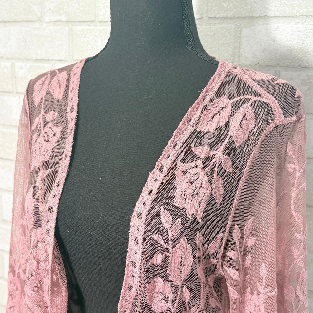 Open Sheer Lace Kimono Duster Size L Boho Whimsigoth Fairy Romantic Layering - Picture 4 of 11